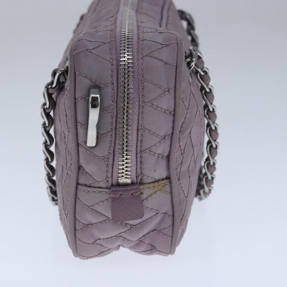 PRADA Quilted Chain Hand Bag Nylon Purple Silver Auth - Picture 11 of 14